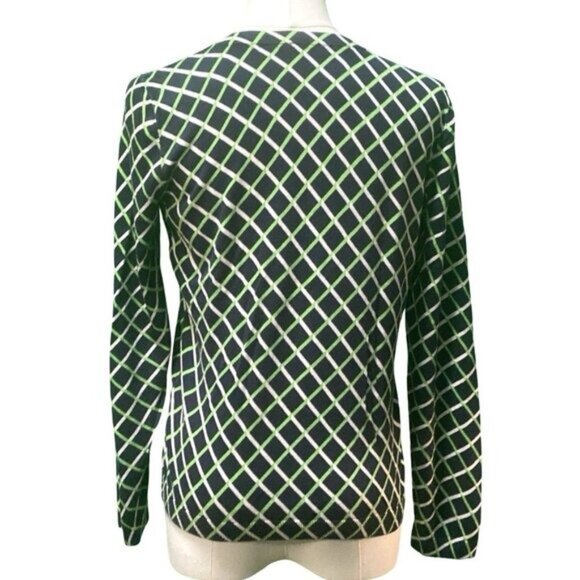 Talbots Long Sleeve Navy/Green Geometric Pattern Cotton Blend Cardigan Size S/P - Picture 2 of 5